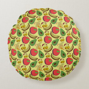 Colourful tropical fruit seamless pattern round pillow