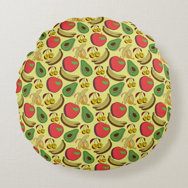 Colourful tropical fruit seamless pattern round pillow (Front)