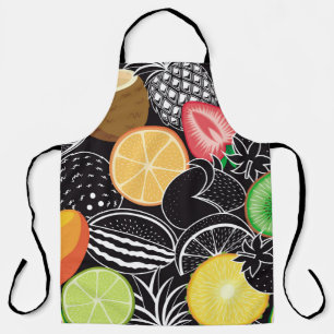Colourful tropical fruits, black background. apron