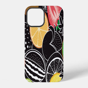 Colourful tropical fruits, black background. iPhone 12 case