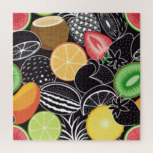 Colourful tropical fruits, black background. jigsaw puzzle (Vertical)