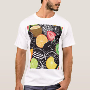 Colourful tropical fruits, black background. T-Shirt