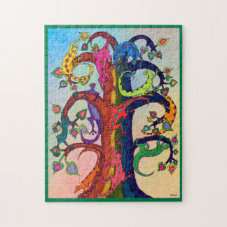 Colourful Tropical Gecko Lizard Watercolor Folk Ar Jigsaw Puzzle