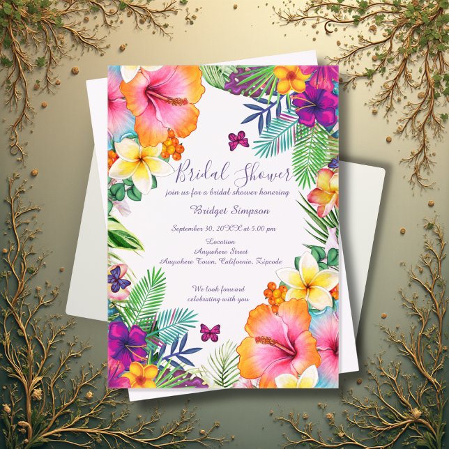 Colourful tropical hawaiian Floral bridal shower Acrylic Invitations (Creator Uploaded)