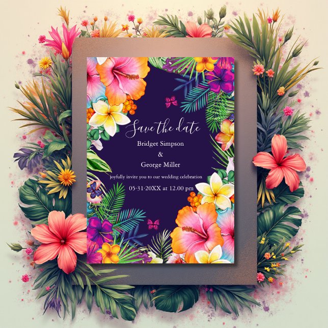 Colourful tropical hawaiian Floral safe the date Invitation (Creator Uploaded)
