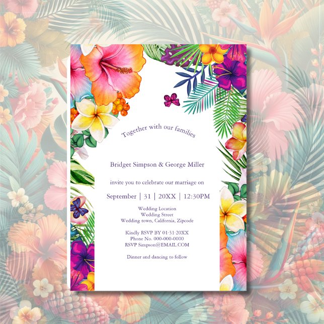 Colourful tropical hawaiian Floral Wedding  Invitation (Creator Uploaded)