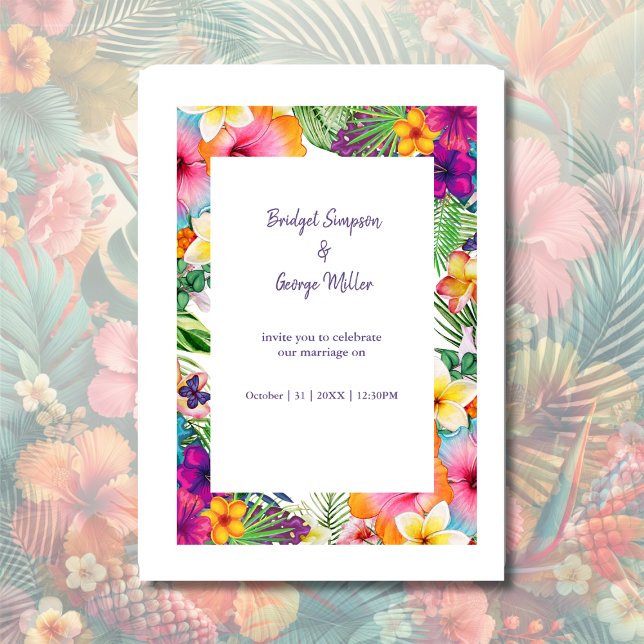 Colourful tropical hawaiian Floral Wedding  Invitation (Creator Uploaded)
