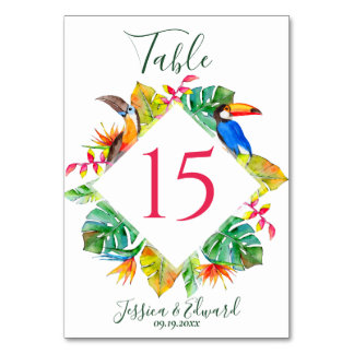 Colourful Tropical Hawaiian Floral Wedding Table Number