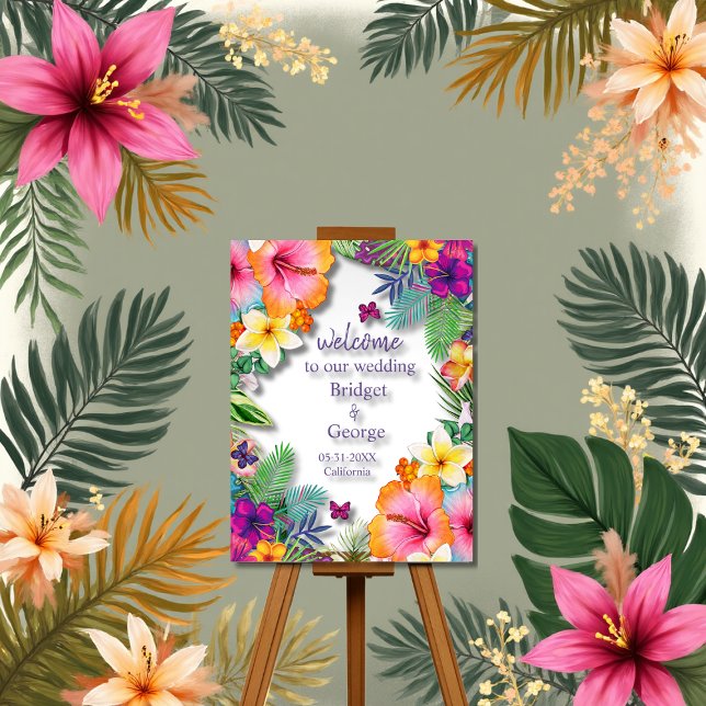 Colourful tropical hawaiian Floral Wedding welcome Acrylic Sign (Creator Uploaded)