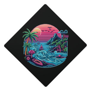 Colourful. Tropical/Hawaiian neon Graduation Cap Topper