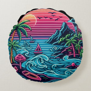 Colourful. Tropical/Hawaiian neon Round Pillow