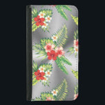 Colourful Tropical Hibiscus & Silver Background Samsung Galaxy S5 Wallet Case<br><div class="desc">Cool colourful tropical hibiscus flowers seamless pattern over silver grey metallic print background. Silver shine is a digital illusion and not real shine.</div>