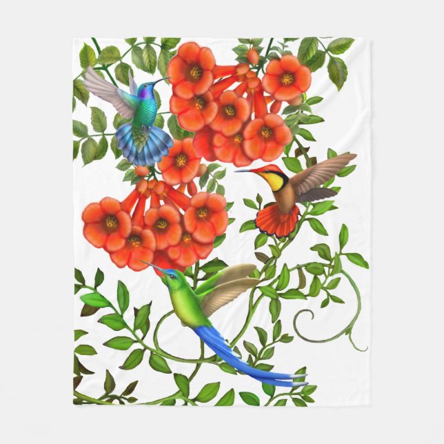 Colourful Tropical Hummingbirds Fleece Blanket (Front)