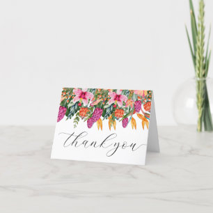 Colourful Tropical Island Flowers Orange and Pink Thank You Card