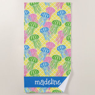 Colourful Tropical Jellyfish Pattern Personalized Beach Towel
