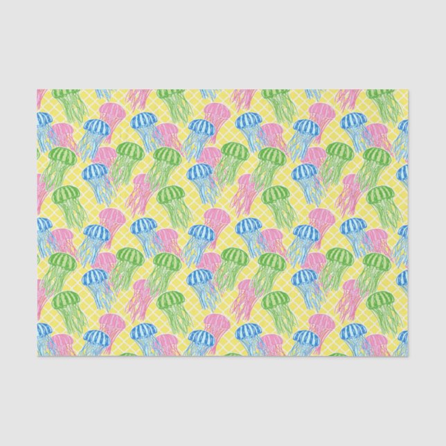 Colourful Tropical Jellyfish Quetrefoil Pattern Tissue Paper (Front)