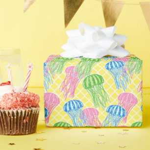 Colourful Tropical Jellyfish Quetrefoil Pattern Wrapping Paper