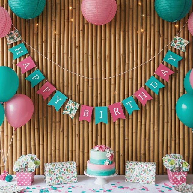 Colourful Tropical Jungle Animals Happy Birthday Bunting Flags (Creator Uploaded)