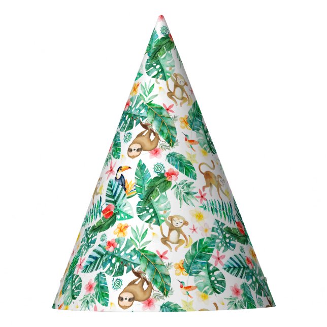 Colourful Tropical Jungle Animals Pattern Party Hat (Front)