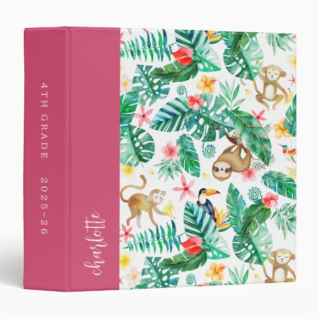 Colourful Tropical Jungle Animals Personalized Binder (Front/Spine)