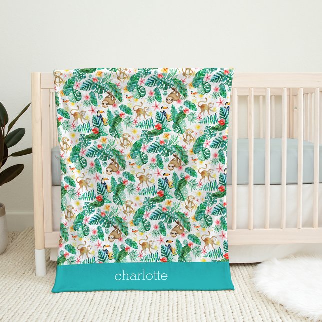 Colourful Tropical Jungle Animals Personalized Fleece Blanket (Creator Uploaded)