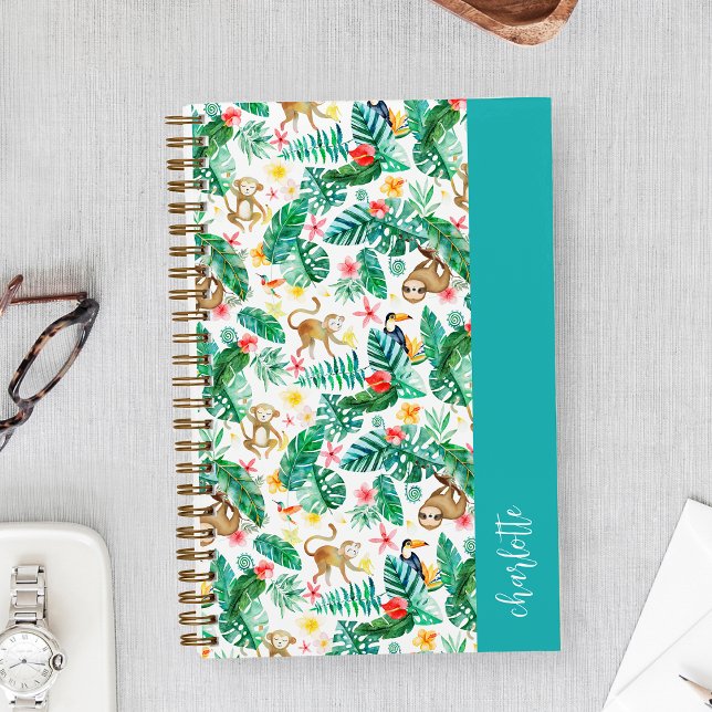 Colourful Tropical Jungle Animals Personalized Notebook (Creator Uploaded)