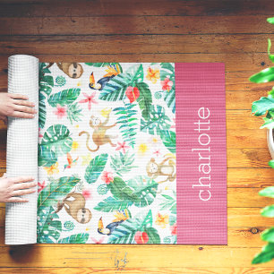 Colourful Tropical Jungle Animals Personalized Yoga Mat