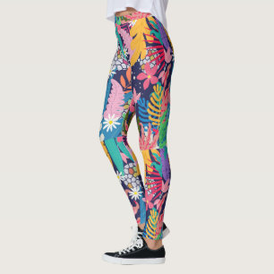 Colourful tropical jungle flowers & leaves leggings