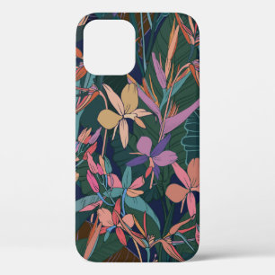 Colourful tropical jungle leaves and flowers hand  iPhone 12 case