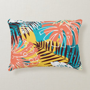 Colourful tropical jungle leaves pattern. accent pillow