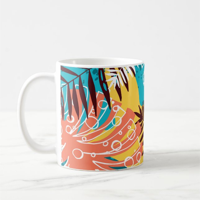 Colourful tropical jungle leaves pattern. coffee mug (Left)