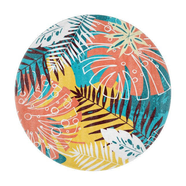 Colourful tropical jungle leaves pattern. cutting board (Front)