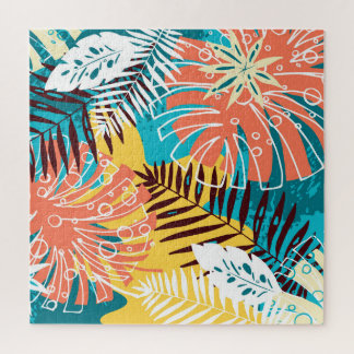 Colourful tropical jungle leaves pattern. jigsaw puzzle