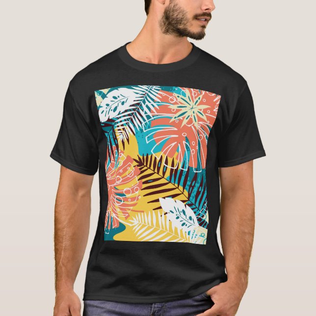 Colourful tropical jungle leaves pattern. T-Shirt (Front)