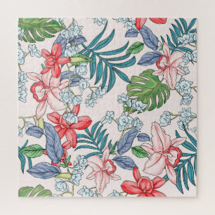 Colourful Tropical Jungle Seamless Print Jigsaw Puzzle