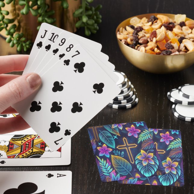 Colourful Tropical Leaves and Crosses Design b Playing Cards (In Situ)