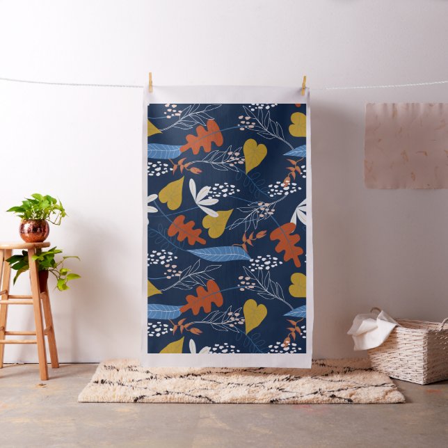 Colourful tropical leaves and flowers pattern fabric (In Situ)
