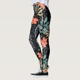 Colourful tropical leaves and flowers pattern legg leggings