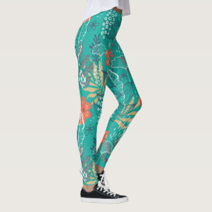 Colourful tropical leaves and flowers pattern leggings