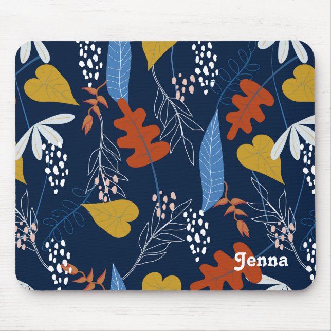 Colourful tropical leaves and flowers pattern mouse pad (Front)