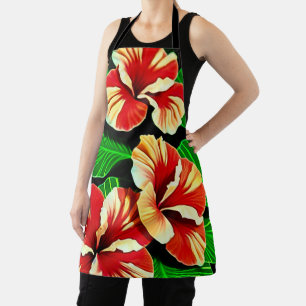 Colourful Tropical Leaves and Hibiscus Flowers Apron