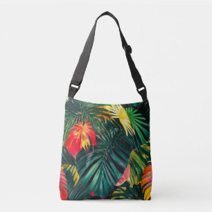 Colourful Tropical Leaves and Hibiscus Flowers   Crossbody Bag