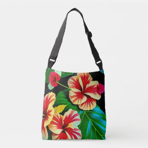 Colourful Tropical Leaves and Hibiscus Flowers Crossbody Bag