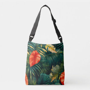 Colourful Tropical Leaves and Hibiscus Flowers Crossbody Bag