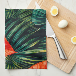 Colourful Tropical Leaves and Hibiscus Flowers   Kitchen Towel