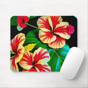 Colourful Tropical Leaves and Hibiscus Flowers   Mouse Pad