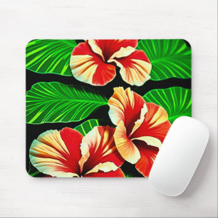Colourful Tropical Leaves and Hibiscus Flowers   Mouse Pad