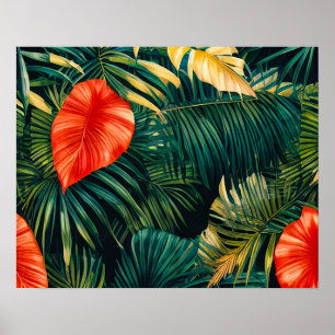 Colourful Tropical Leaves and Hibiscus Flowers Poster