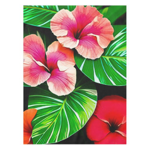 Colourful Tropical Leaves and Hibiscus Flowers Tablecloth