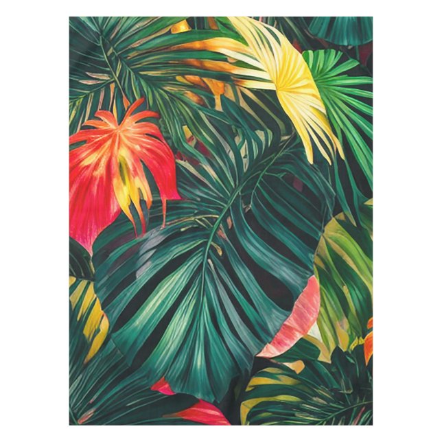 Colourful Tropical Leaves and Hibiscus Flowers | Tablecloth (Front)